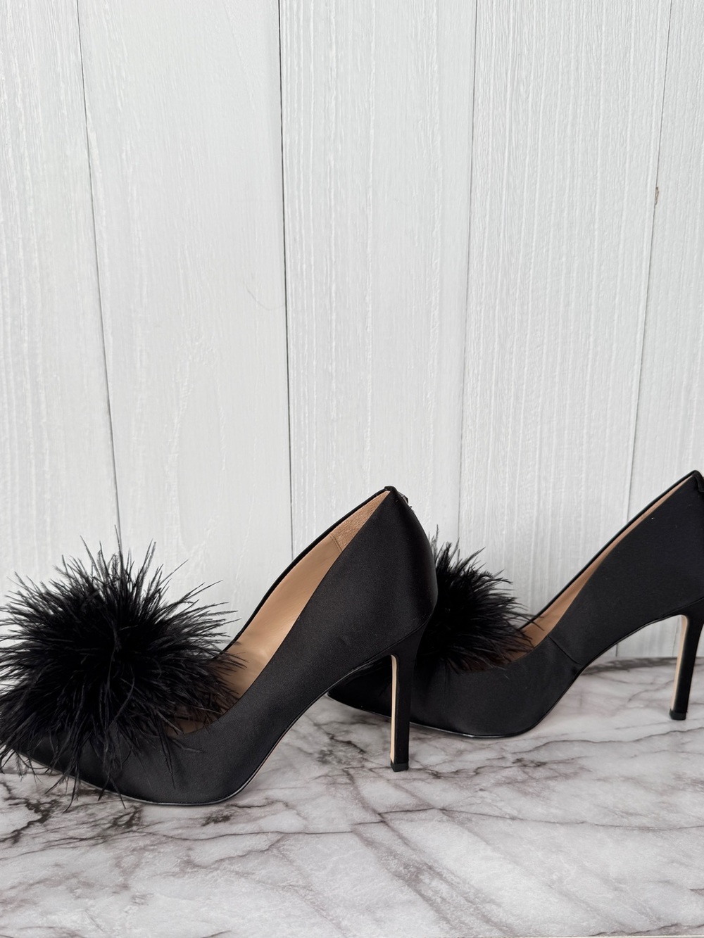 Sam Edelman Black Satin Pom-Pom Stiletto Pumps - Picture 6 of 10